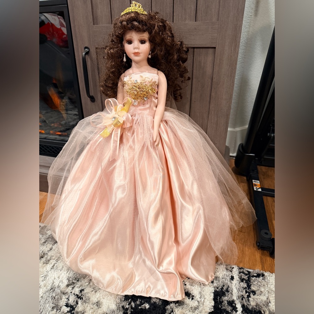 Elegant Pink Princess Doll in Pink Gown